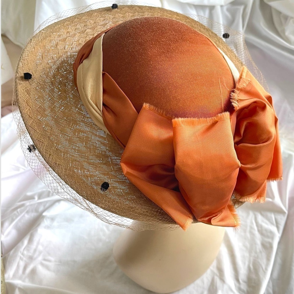 Whittall and Eric Javits Wide Brim Woven Straw With Netting Vintage 1980’s - Picture 6 of 16